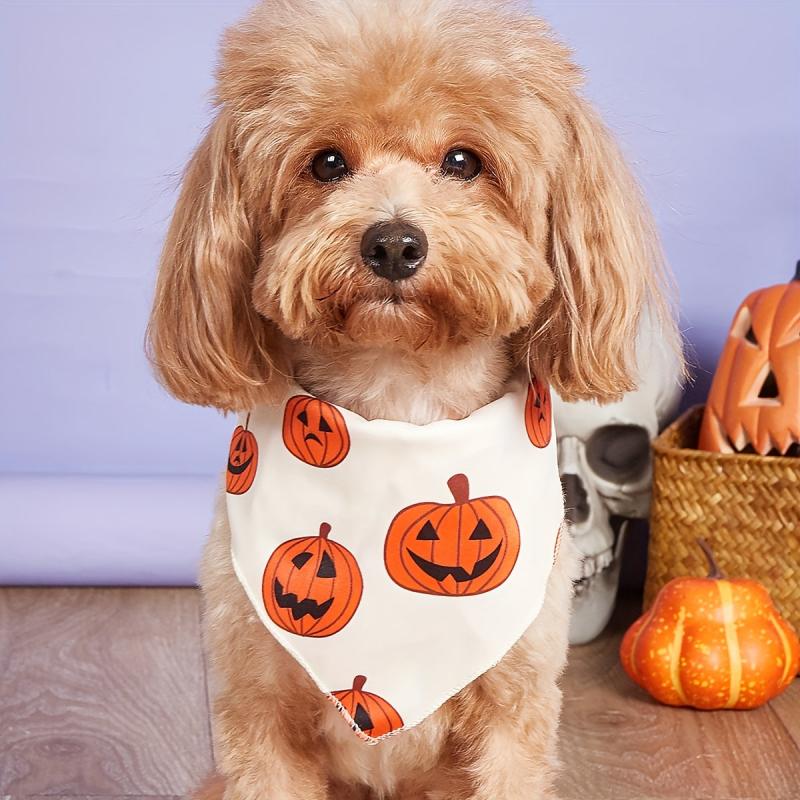 Halloween Dog Bandana Pumpkin & Spider Web Pet Scarf Adjustable Towel