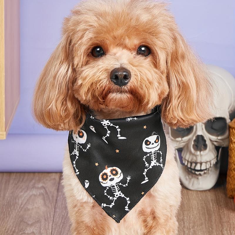 Halloween Dog Bandana Pumpkin & Spider Web Pet Scarf Adjustable Towel