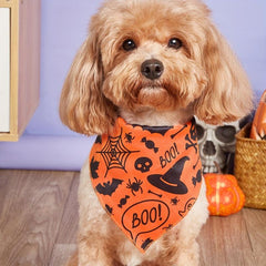 Halloween Dog Bandana Pumpkin & Spider Web Pet Scarf Adjustable Towel