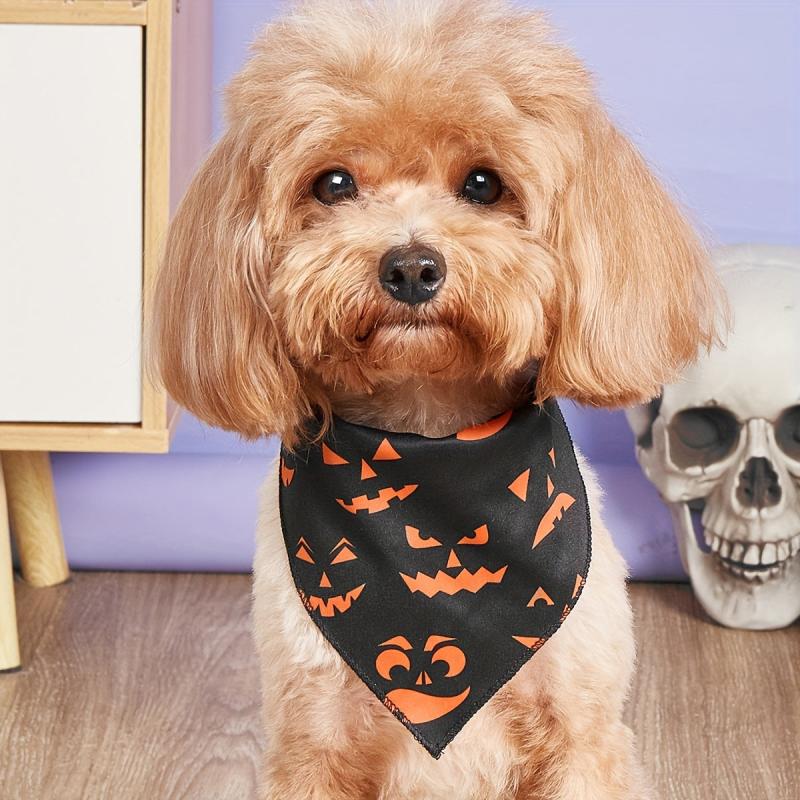 Halloween Dog Bandana Pumpkin & Spider Web Pet Scarf Adjustable Towel
