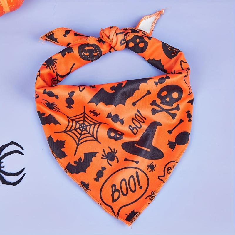 Halloween Dog Bandana Pumpkin & Spider Web Pet Scarf Adjustable Towel