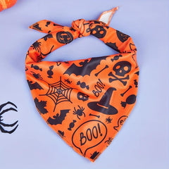Halloween Dog Bandana Pumpkin & Spider Web Pet Scarf Adjustable Towel