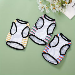 Bear Graphic Pet Vest Striped Dog Shirt Thin Summer Clothes Cats Dogs