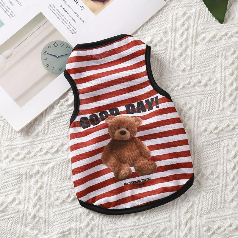Bear Graphic Pet Vest Striped Dog Shirt Thin Summer Clothes Cats Dogs