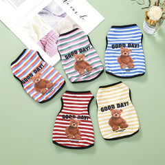 Bear Graphic Pet Vest Striped Dog Shirt Thin Summer Clothes Cats Dogs