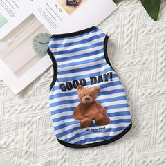 Bear Graphic Pet Vest Striped Dog Shirt Thin Summer Clothes Cats Dogs