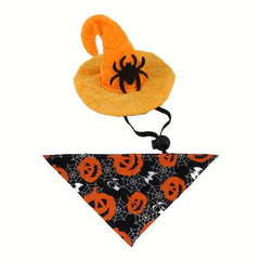 Pet Halloween Spider Skull Headwear And Scarf Set