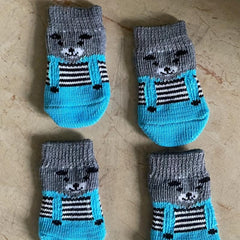 4pcs Pet Socks Dog Paw Protectors Warm Cotton Socks for Dogs Cats