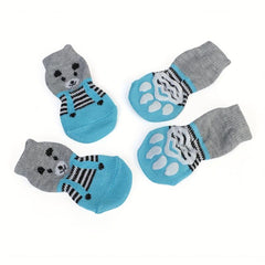 4pcs Pet Socks Dog Paw Protectors Warm Cotton Socks for Dogs Cats