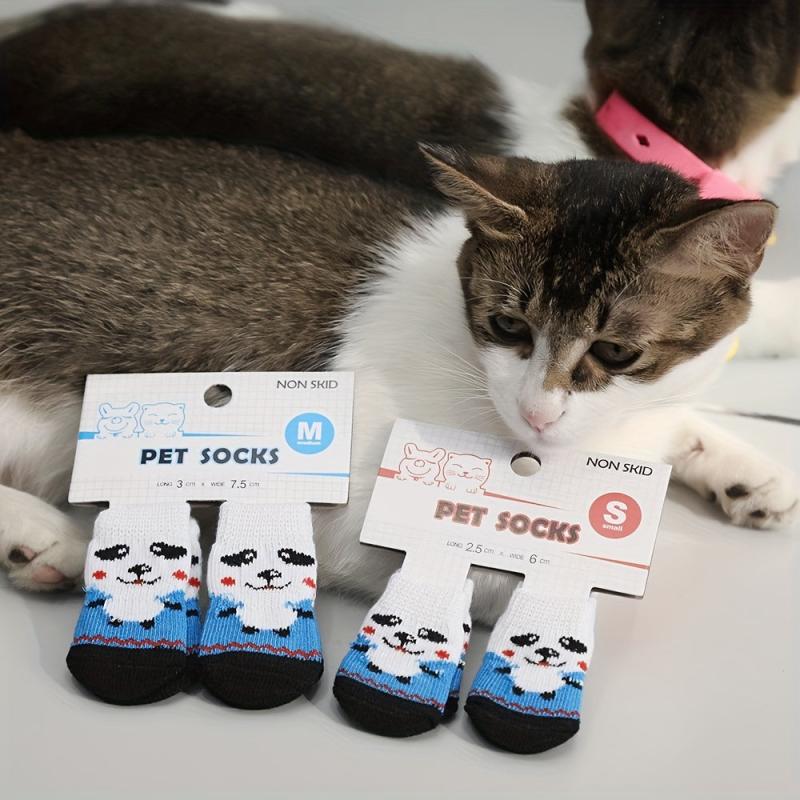 4pcs Pet Socks Dog Paw Protectors Warm Cotton Socks for Dogs Cats