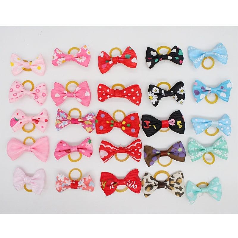 20pcs Colorful Dog Hair Bows w/ Rubber Bands Pet Grooming Accessories