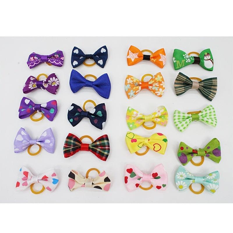 20pcs Colorful Dog Hair Bows w/ Rubber Bands Pet Grooming Accessories