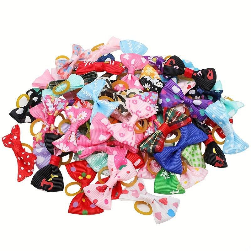 20pcs Colorful Dog Hair Bows w/ Rubber Bands Pet Grooming Accessories