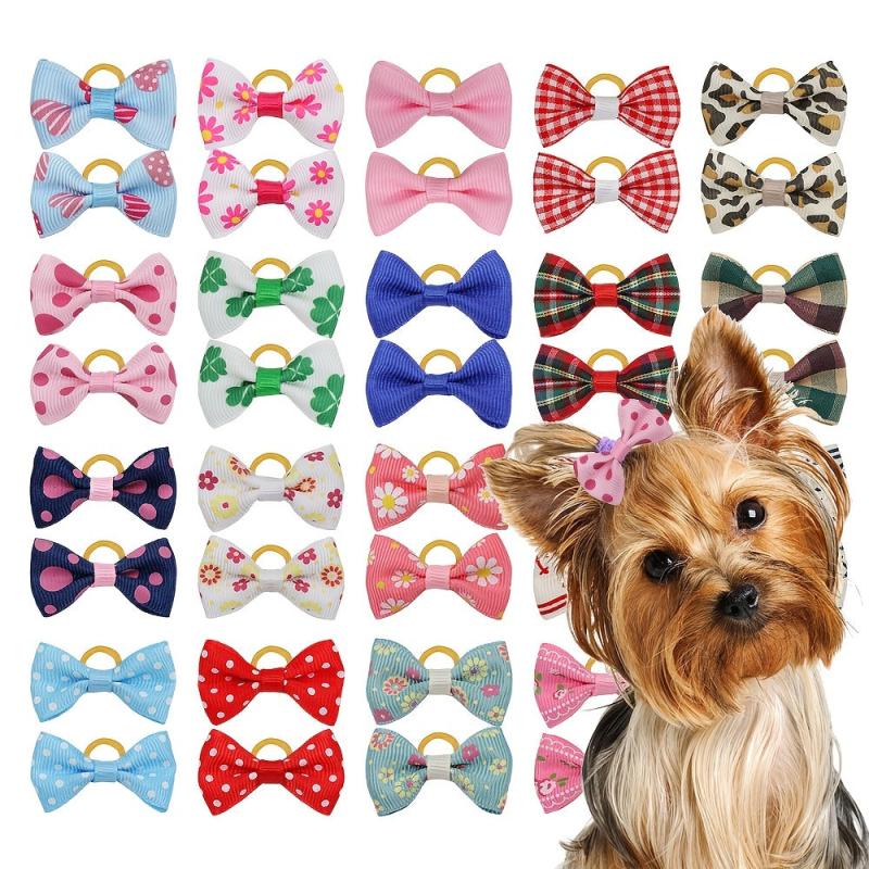 20pcs Colorful Dog Hair Bows w/ Rubber Bands Pet Grooming Accessories