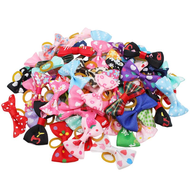 20pcs Colorful Dog Hair Bows w/ Rubber Bands Pet Grooming Accessories