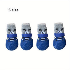 4pcs Cotton Waterproof Dog Shoes Non-slip Socks Boots For Small Dogs Cats