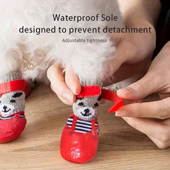 4pcs Cotton Waterproof Dog Shoes Non-slip Socks Boots For Small Dogs Cats