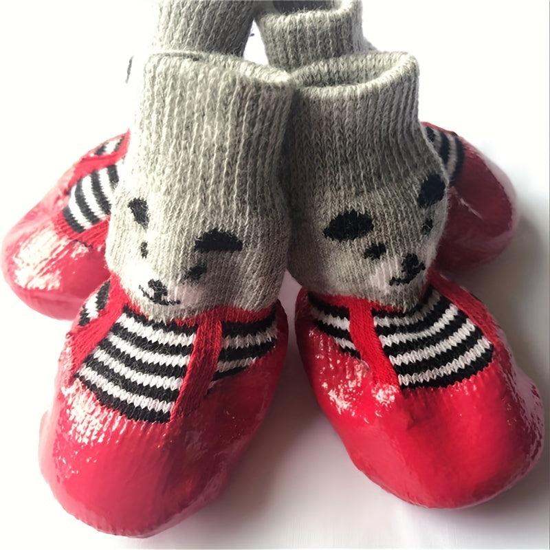 4pcs Cotton Waterproof Dog Shoes Non-slip Socks Boots For Small Dogs Cats