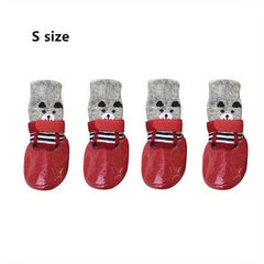 4pcs Cotton Waterproof Dog Shoes Non-slip Socks Boots For Small Dogs Cats