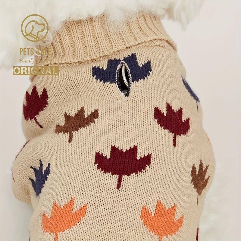 Colorful Maple Leaf Dog Sweater Double Layer Collar Lapel Soft Warm Clothes