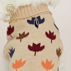 Colorful Maple Leaf Dog Sweater Double Layer Collar Lapel Soft Warm Clothes