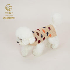 Colorful Maple Leaf Dog Sweater Double Layer Collar Lapel Soft Warm Clothes