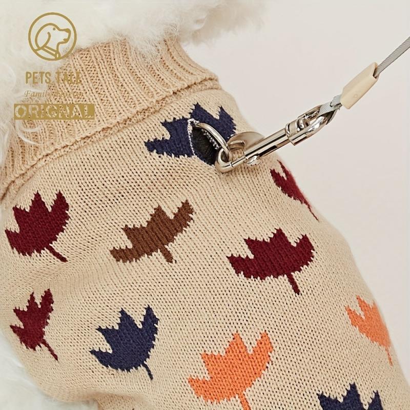 Colorful Maple Leaf Dog Sweater Double Layer Collar Lapel Soft Warm Clothes