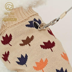 Colorful Maple Leaf Dog Sweater Double Layer Collar Lapel Soft Warm Clothes