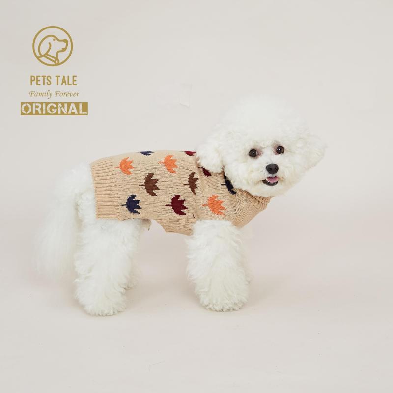 Colorful Maple Leaf Dog Sweater Double Layer Collar Lapel Soft Warm Clothes
