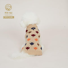 Colorful Maple Leaf Dog Sweater Double Layer Collar Lapel Soft Warm Clothes