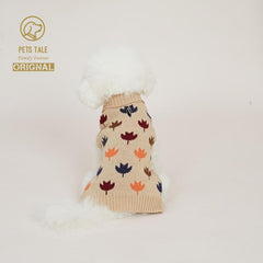 Colorful Maple Leaf Dog Sweater Double Layer Collar Lapel Soft Warm Clothes