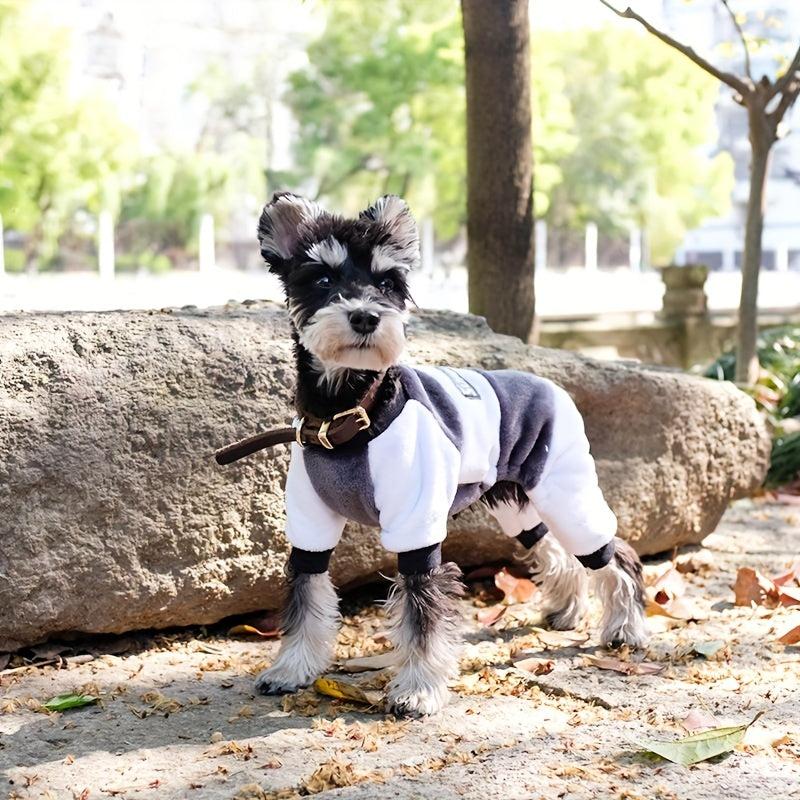 Pet Flannel Splicing Block Thickened Dog Coat Warm Windproof Jumpsuit