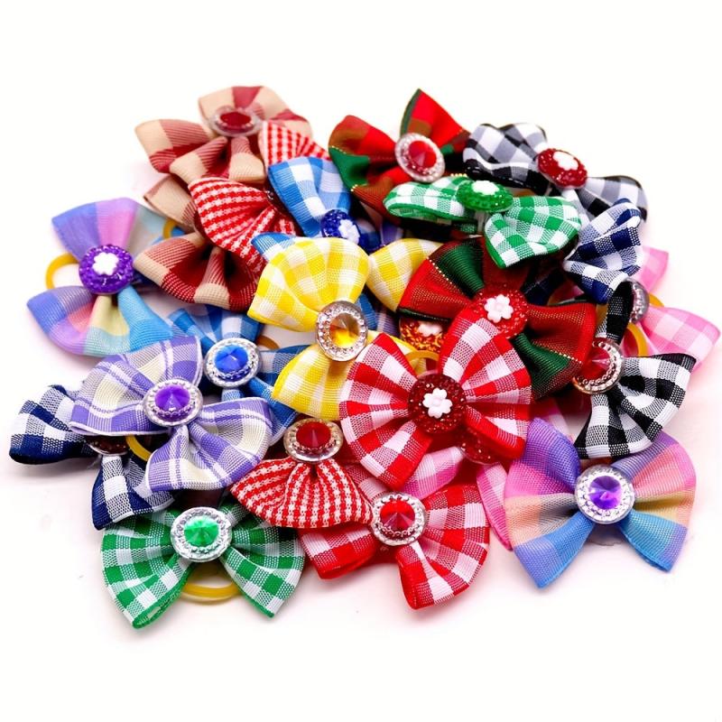 5 Pack Plaid Pet Bows - Stylish Hair Accessories for Dogs