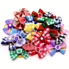 5 Pack Plaid Pet Bows - Stylish Hair Accessories for Dogs