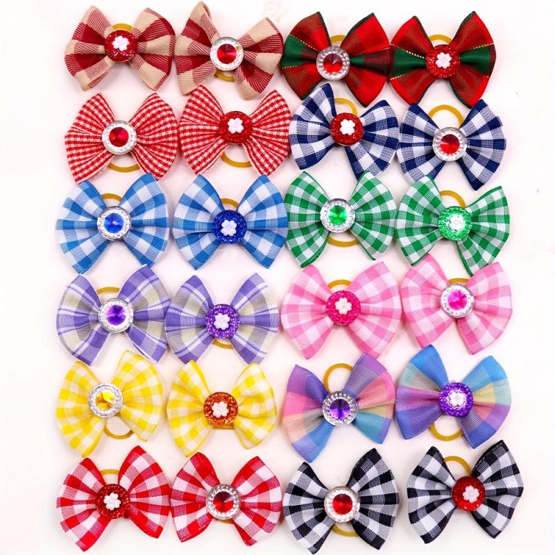 5 Pack Plaid Pet Bows - Stylish Hair Accessories for Dogs