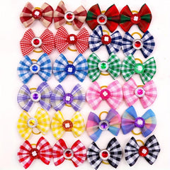 5 Pack Plaid Pet Bows - Stylish Hair Accessories for Dogs