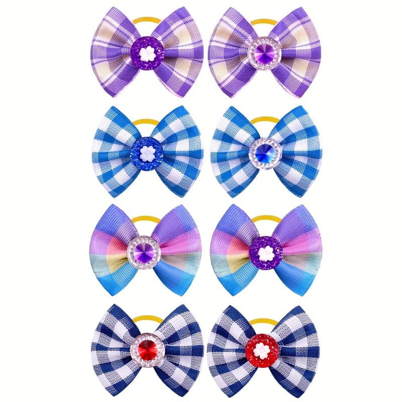 5 Pack Plaid Pet Bows - Stylish Hair Accessories for Dogs