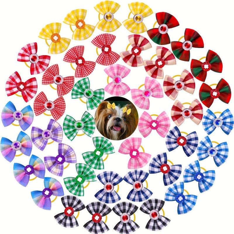 5 Pack Plaid Pet Bows - Stylish Hair Accessories for Dogs