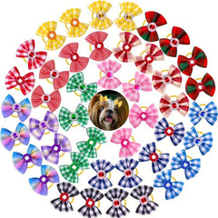 5 Pack Plaid Pet Bows - Stylish Hair Accessories for Dogs