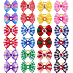 5 Pack Plaid Pet Bows - Stylish Hair Accessories for Dogs