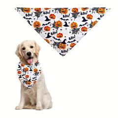 Halloween Dog Bandana Pumpkin Bat Graphic Dog Scarf for Medium Large Dogs