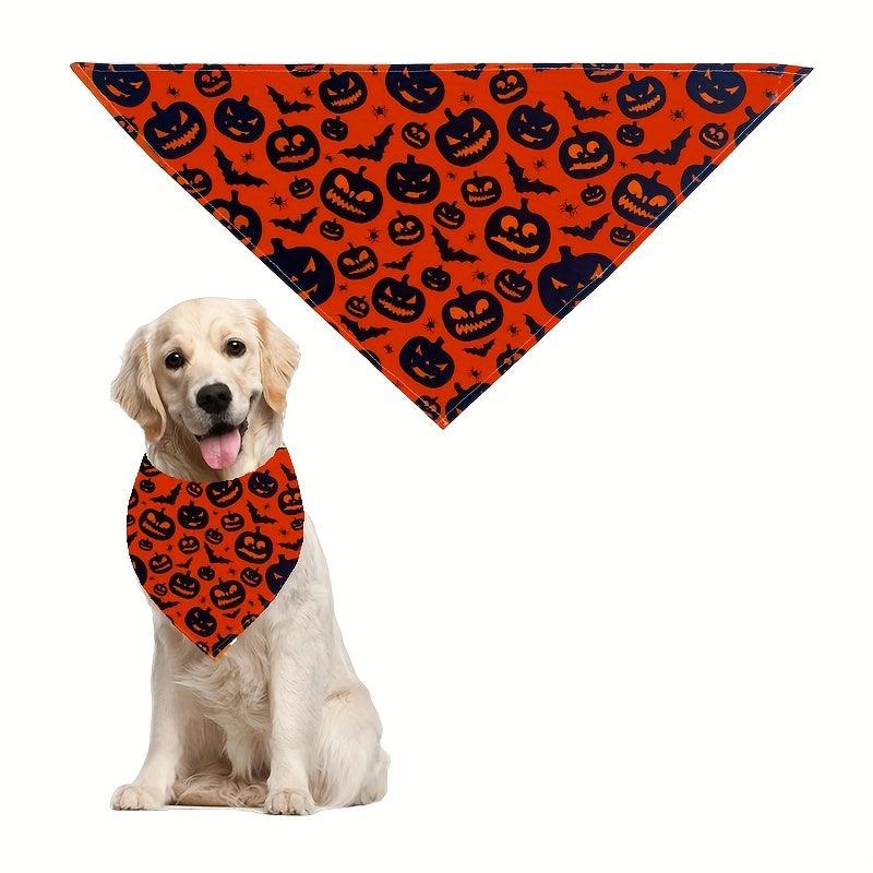 Halloween Dog Bandana Pumpkin Bat Graphic Dog Scarf for Medium Large Dogs