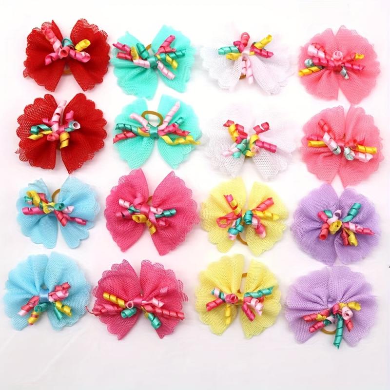 10 Pack Stylish Bowknot Hair Ties for Dogs & Cats Beads & Bow Decor