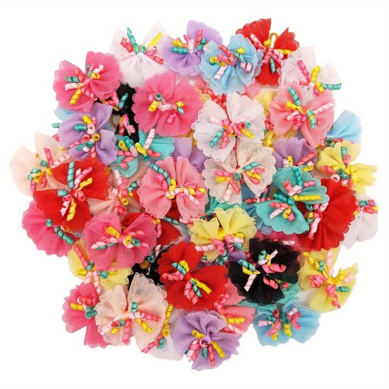 10 Pack Stylish Bowknot Hair Ties for Dogs & Cats Beads & Bow Decor