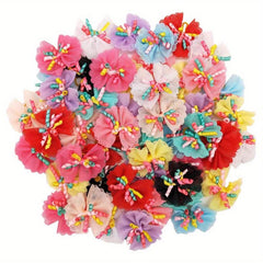 10 Pack Stylish Bowknot Hair Ties for Dogs & Cats Beads & Bow Decor