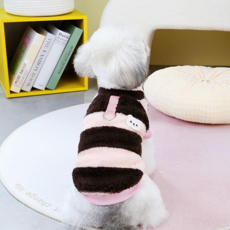 Striped Dog Sweater with Bear Pattern - Warm Pet Clothes for Autumn/Winter