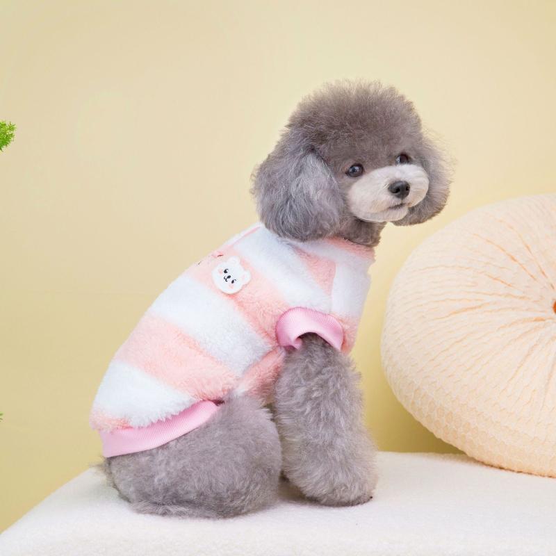 Striped Dog Sweater with Bear Pattern - Warm Pet Clothes for Autumn/Winter