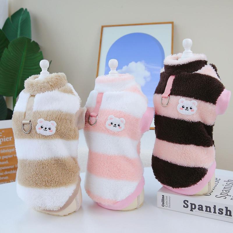 Striped Dog Sweater with Bear Pattern - Warm Pet Clothes for Autumn/Winter