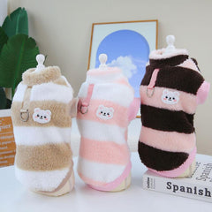 Striped Dog Sweater with Bear Pattern - Warm Pet Clothes for Autumn/Winter