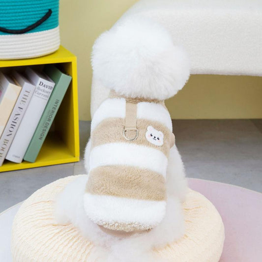 Striped Dog Sweater with Bear Pattern - Warm Pet Clothes for Autumn/Winter